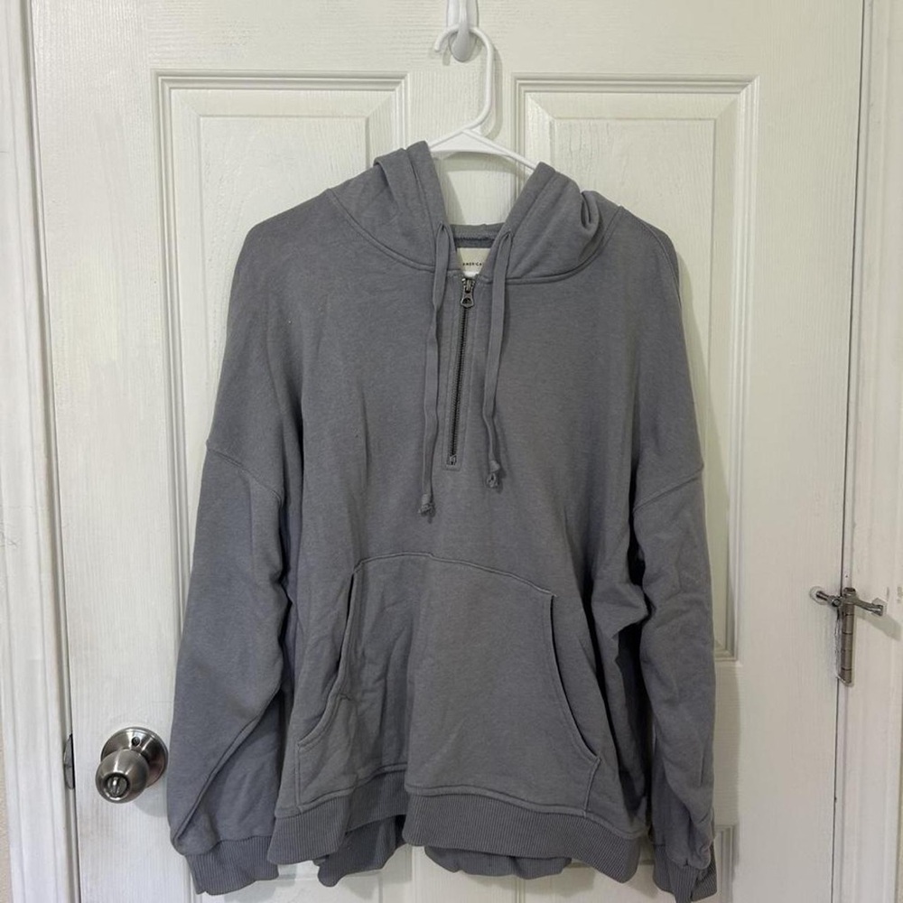 Women's Gray Half-Zip Hooded Sweatshirt - Relaxed Fit